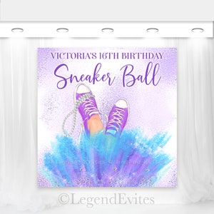 Toile de fond anniversaire baskets bleu sarcelle violet (fichier d&#39;impression numérique)