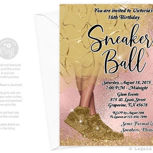 Womans Sneaker Ball Birthday Invitations,Girl Sneaker Ball Birthday Party Invitations,Sneaker Ball Flyer,Rose Gold Sneaker Ball,FR2