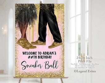 Tabliczka powitalna Sneaker Ball: różowo-złoty brokat (plik do druku)