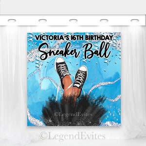 Toile de fond Sneaker Ball Birthday : bleu sarcelle et paillettes argentées (fichier d&#39;impression numérique)