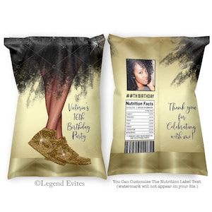 Sneaker Party Chip Bag Wrapper: Sweet Sixteen Gold Design (Digital File)