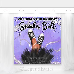 Toile de fond d&#39;anniversaire de basket-ball pour fille : paillettes violettes (fichier d&#39;impression numérique)