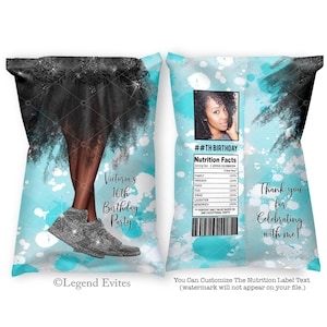 Sneaker Birthday Chip Bag Wrappers: Teal Blue Dress (Digital File)