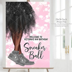 Sneaker Ball Birthday Welcome Sign: Pink Silver (Digital Print File)