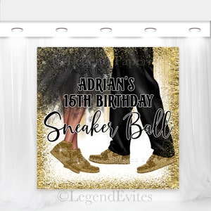 Sneaker Ball Birthday Backdrop: Gold Glitter Dress Sneakers (Digital Print File)