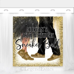 Sneaker Ball Birthday Backdrop: Gold Glitter Dress Code (Digital Print File)
