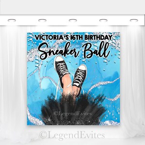 Toile de fond Sneaker Ball Birthday : bleu sarcelle argenté scintillant (fichier d&#39;impression numérique)