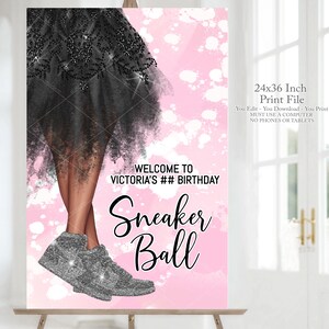 Sneaker Ball Birthday Welcome Sign: Pink & Silver (Digital Print File)
