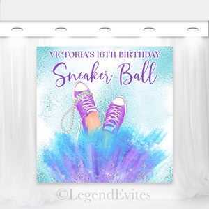 Toile de fond anniversaire baskets violet sarcelle boule (téléchargement numérique)