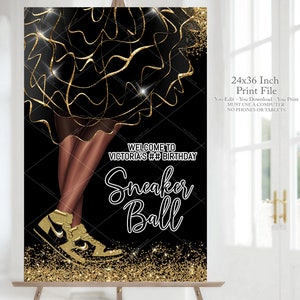 Black & Gold Sneaker Ball Welcome Sign: Birthday Party Decor (Digital Download)