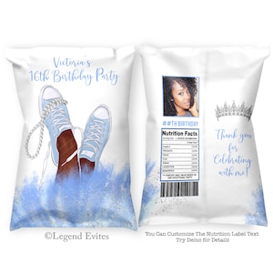 Blue Sneaker Party Chip Bag Wrappers: Customizable Design (Digital Download)