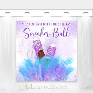 Toile de fond anniversaire baskets bleu sarcelle violet (fichier d&#39;impression numérique)