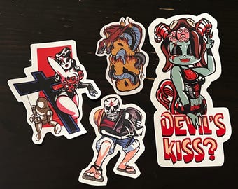 Digitally illustrated pro wrestling variety waterproof/ glossy stickers