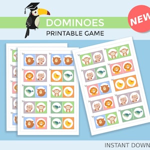 Dominoes, Domino Worksheets, Dominoes for Kids, Animal Dominoes