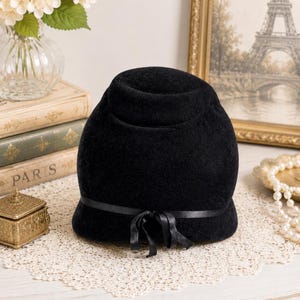 Vintage Cotillion Black Felt Cloche Hat French Body‎ Mustard Band Union Made Cotillion Hat - Etsy main image 3