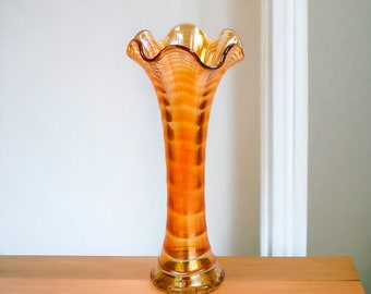 Marigold Carnival Glass Vase | Imperial Glass Swung Vase | Vintage Depression Glass