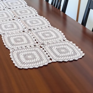 Handmade Gray and White Crochet Table Runner