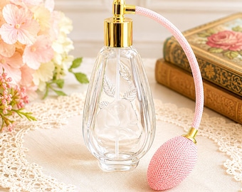 Vintage Crystal Atomizer, Frosted Rose Perfume Bottle