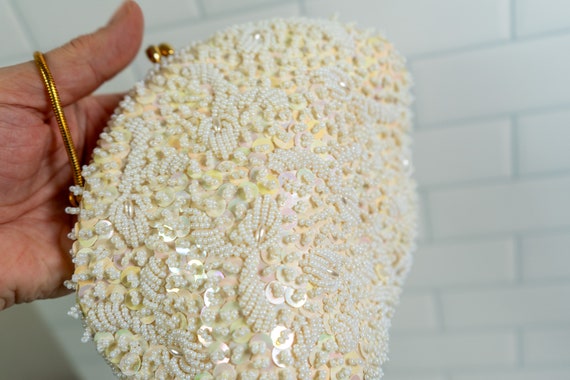 Vintage Beaded Purse by GOLDCO | White Iridescent… - image 6