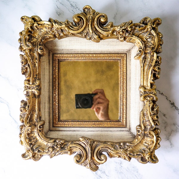 Ornate Vintage Mirror | Gold Wood Wall Hanging Accent Mirror