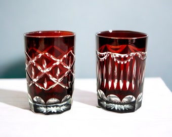 Bohemian Crystal Ruby Red and Clear Votive Candle Holders | Vintage Czech Glass