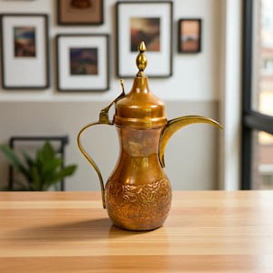 Vintage Copper and Brass Dallah Coffee Pot – 10.25&quot; Traditional Arabic Pot