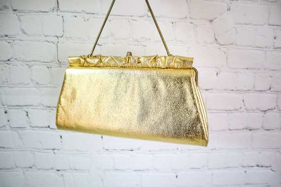 Vintage Gold Lamé Purse | Mid Century Metallic Ev… - image 4