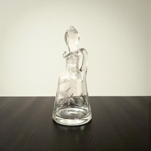 Vintage Etched Crystal Cruet with Faceted Stopper – Rose Motif