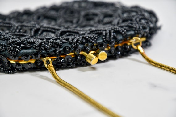 Vintage Beaded Purse | Black Glass and Sequin Bea… - image 7