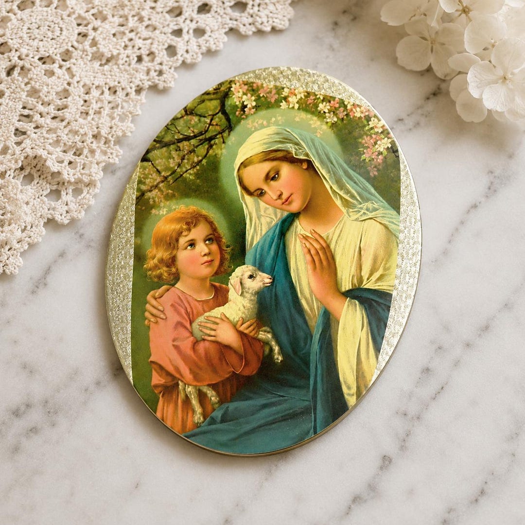 Vintage Madonna Child Plaque, Oval Catholic Wall Art - Etsy