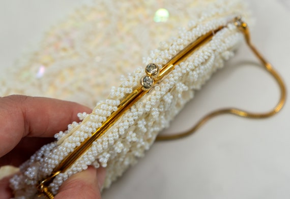 Vintage Beaded Purse by GOLDCO | White Iridescent… - image 5