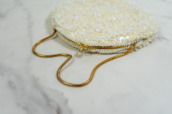 Vintage Beaded Purse by GOLDCO | White Iridescent… - image 4