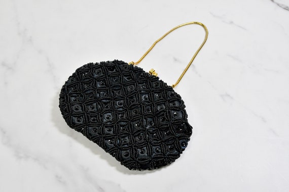 Vintage Beaded Purse | Black Glass and Sequin Bea… - image 9