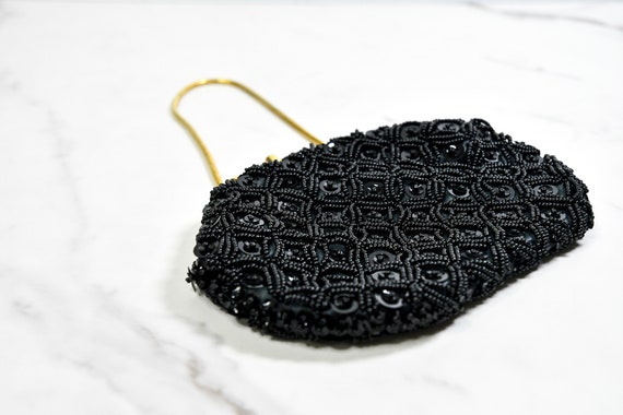 Vintage Beaded Purse | Black Glass and Sequin Bea… - image 2