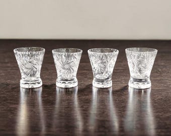 Vintage Pinwheel Crystal Shot Glasses, Set of 4, 2 oz Barware