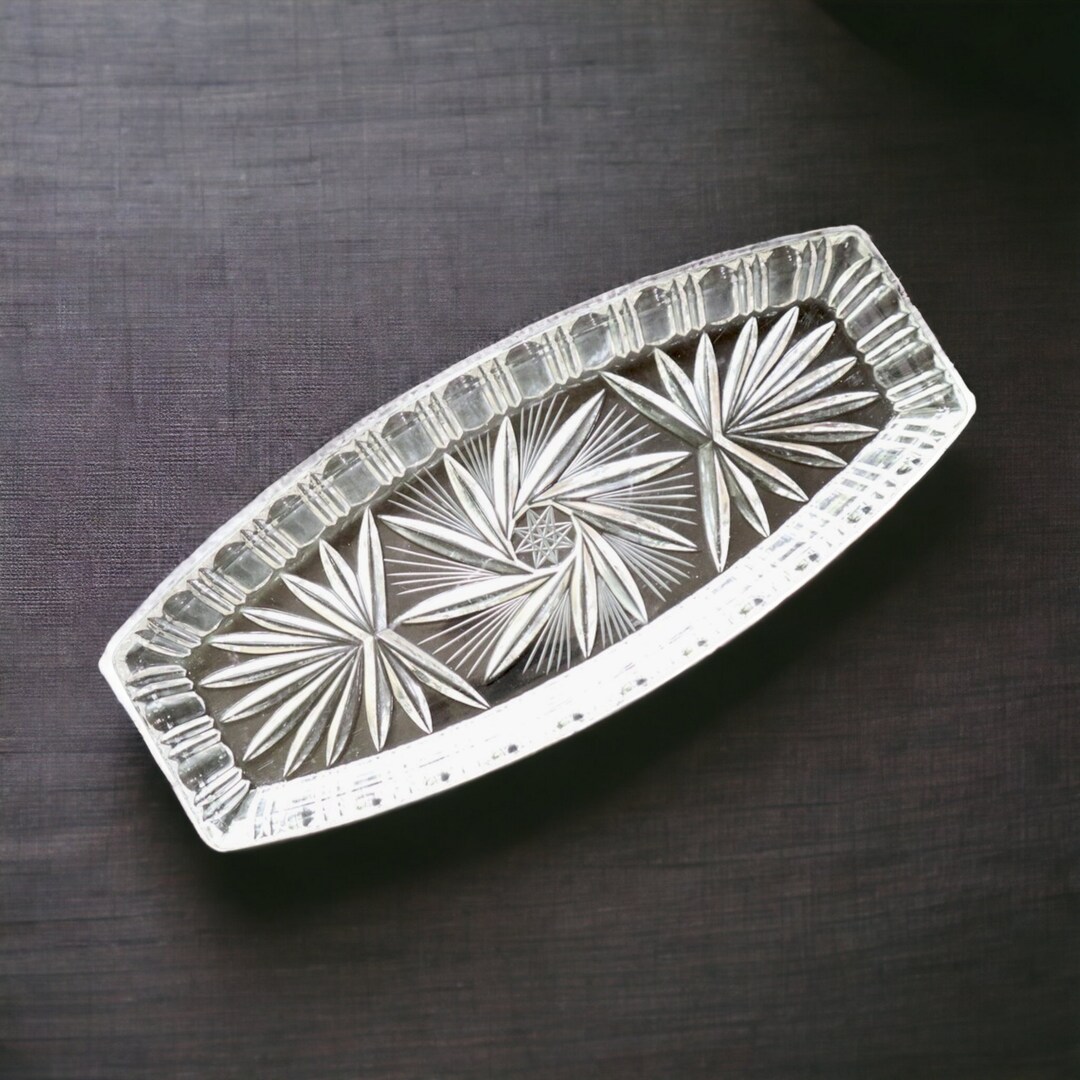 Vintage Crystal Tray Small Pinwheel Crystal Glass Vanity Tray Etsy