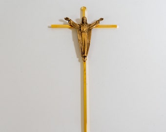 Brass Cross Wall Hanging | Vintage Mid Century Metal Jesus Crucifix