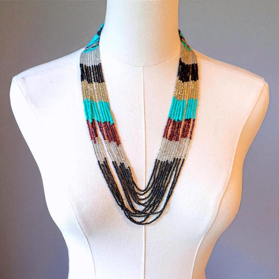Handmade Multi-Strand Beaded Statement Necklace –… - image 1
