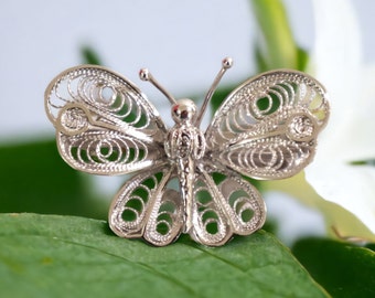 Vintage Filigree Butterfly Brooch | Silver Metal Pin