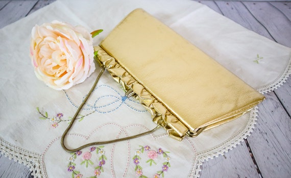 Vintage Gold Lamé Purse | Mid Century Metallic Ev… - image 3