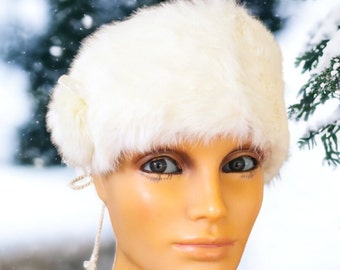 Vintage Fur Headband | White Rabbit Fur Head Band | Mid Century Ear Warmer Headpiece | Winter Accessory