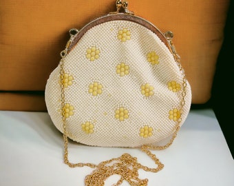 White Beaded Purse | Vintage Retro Mid Century Bag