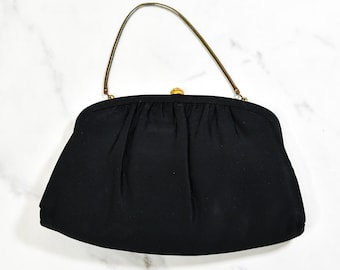 Vintage Black Fabric Purse Evening Bag Clutch with Rhinestone Clasp