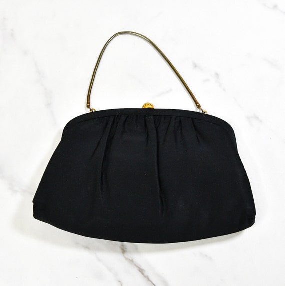 Vintage Black Fabric Purse Evening Bag Clutch With Rhinestone Clasp Etsy Canada