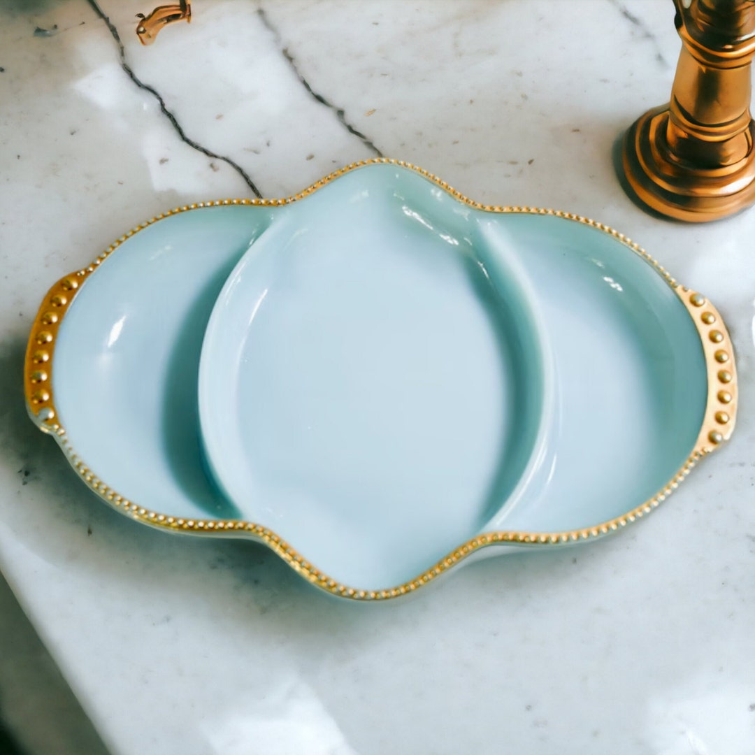 Fire King Blue Milk Glass Divided Dish Vintage Relish Tray Etsy Canada