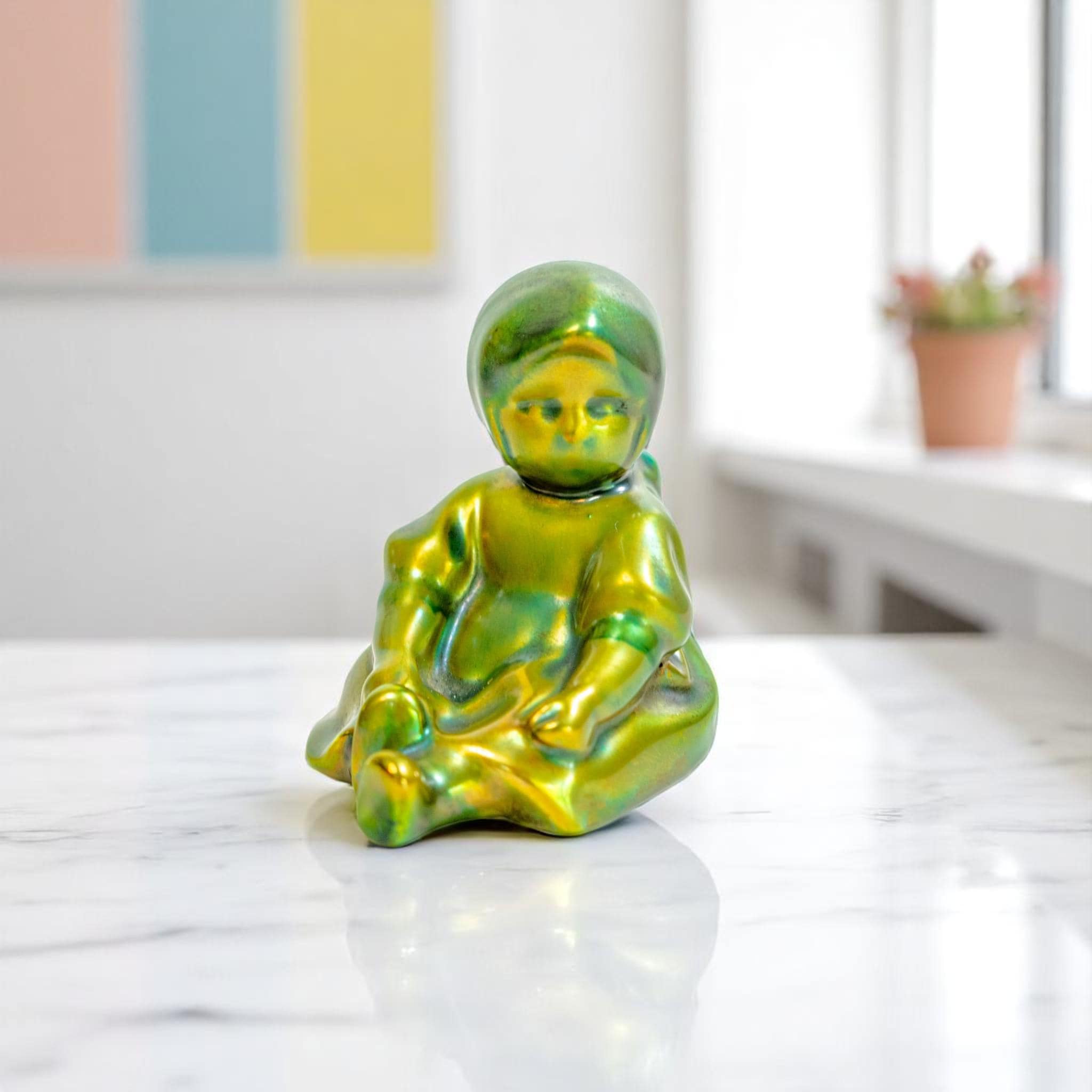 Vintage Zsolnay Eosin Glazed Porcelain Girl Figurine – Iridescent