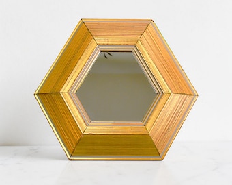 Hexagon Accent Mirror, Gold Wood Frame, Wall Hanging Decor