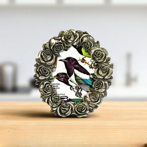 Vintage Pewter Rose Oval Frame | 4x3 Silver Metal Photo Frame with Floral Detail