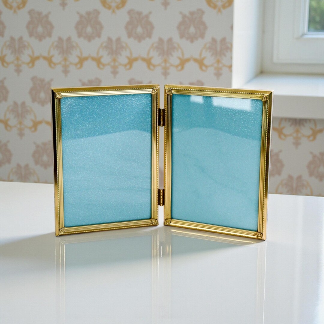 Vintage Double Folding 5x7 Photo Frame Gold Tone Hinged - Etsy