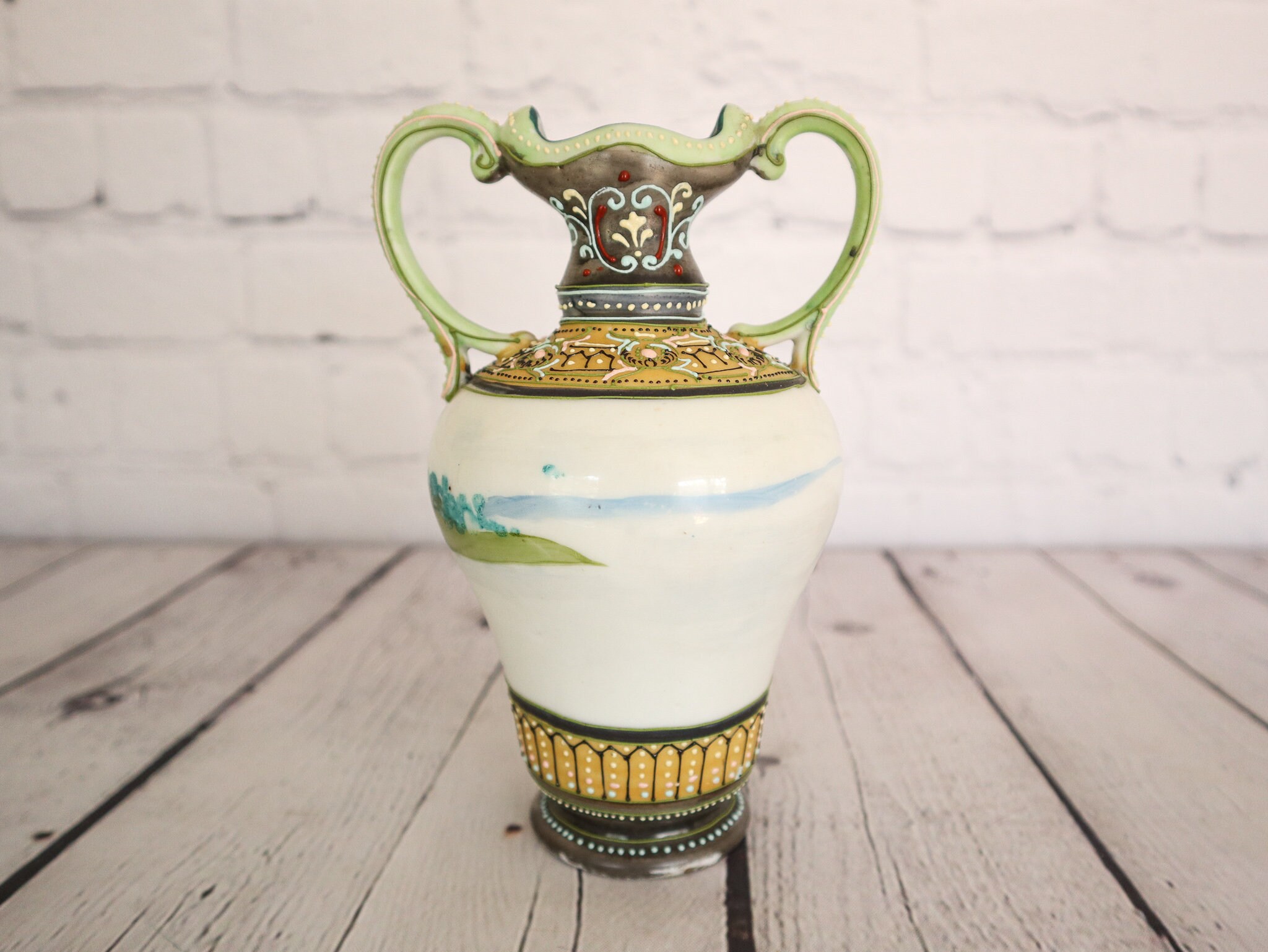 Antique Nippon Porcelain Vase 1800s Moriage Hand Painted Urn Etsy